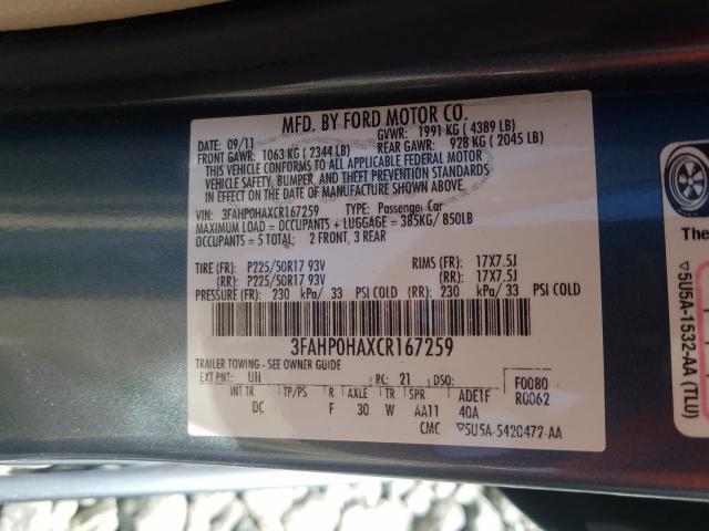 Photo 9 VIN: 3FAHP0HAXCR167259 - FORD FUSION SE 