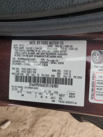 Photo 11 VIN: 3FAHP0HAXCR176981 - FORD FUSION SE 