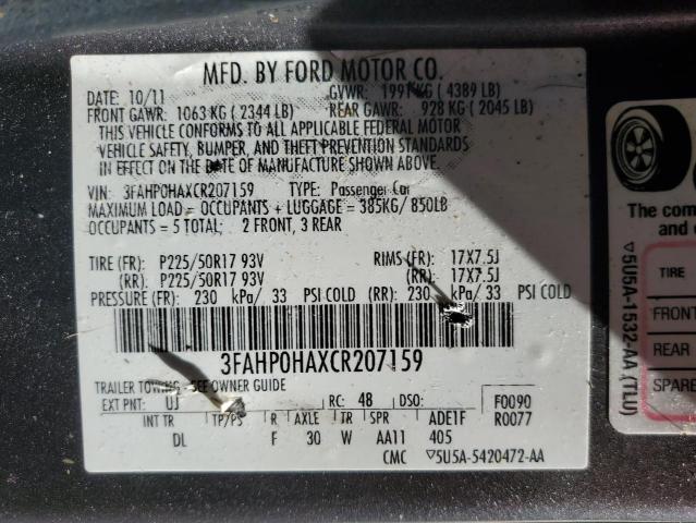 Photo 9 VIN: 3FAHP0HAXCR207159 - FORD FUSION SE 