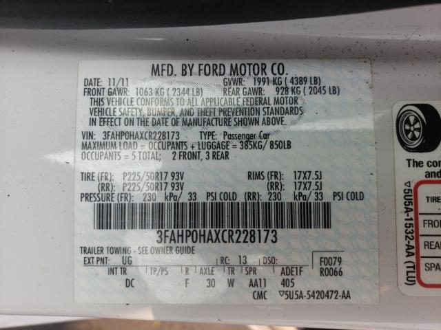 Photo 9 VIN: 3FAHP0HAXCR228173 - FORD FUSION SE 