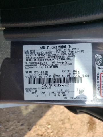 Photo 9 VIN: 3FAHP0HAXCR257978 - FORD FUSION SE 