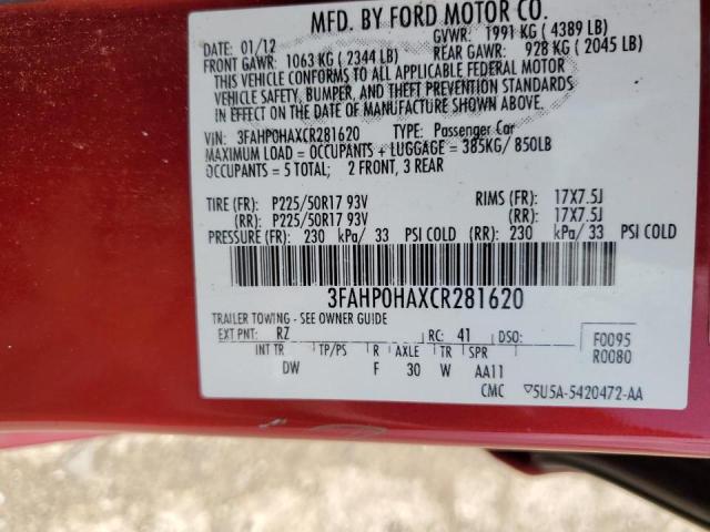 Photo 9 VIN: 3FAHP0HAXCR281620 - FORD FUSION SE 