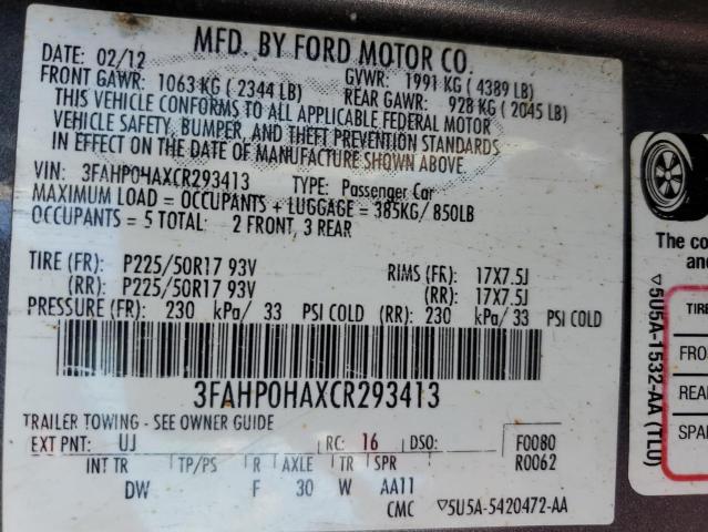 Photo 11 VIN: 3FAHP0HAXCR293413 - FORD FUSION SE 