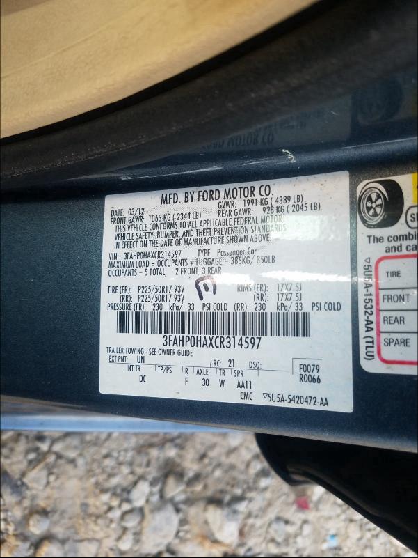 Photo 9 VIN: 3FAHP0HAXCR314597 - FORD FUSION SE 