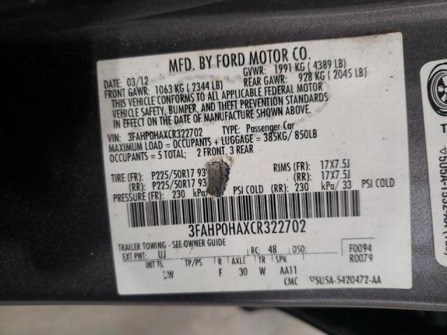 Photo 9 VIN: 3FAHP0HAXCR322702 - FORD FUSION SE 