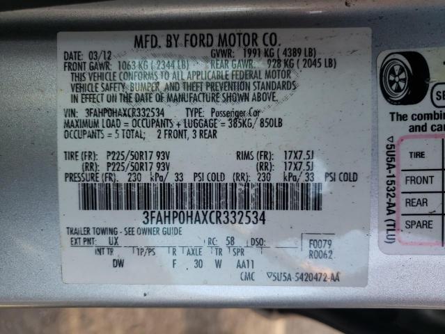 Photo 9 VIN: 3FAHP0HAXCR332534 - FORD FUSION SE 