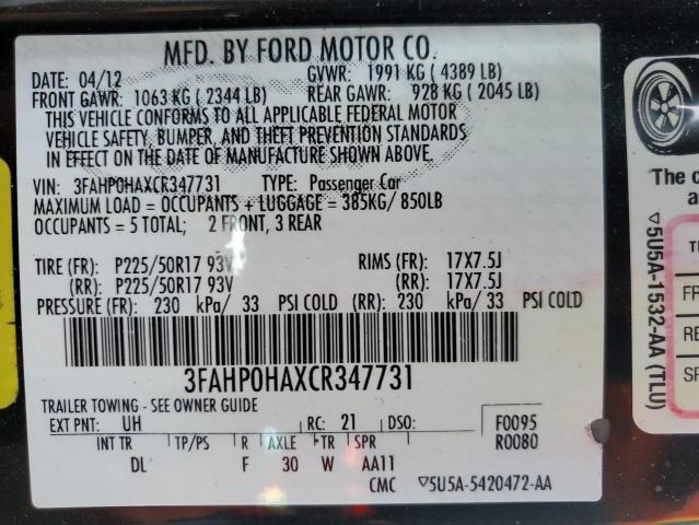 Photo 12 VIN: 3FAHP0HAXCR347731 - FORD FUSION SE 