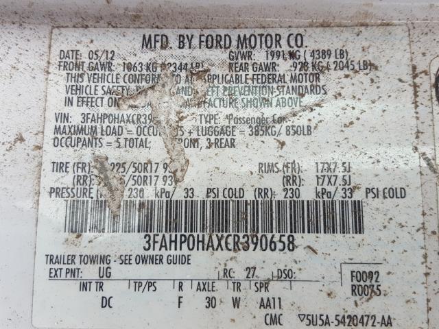 Photo 9 VIN: 3FAHP0HAXCR390658 - FORD FUSION SE 