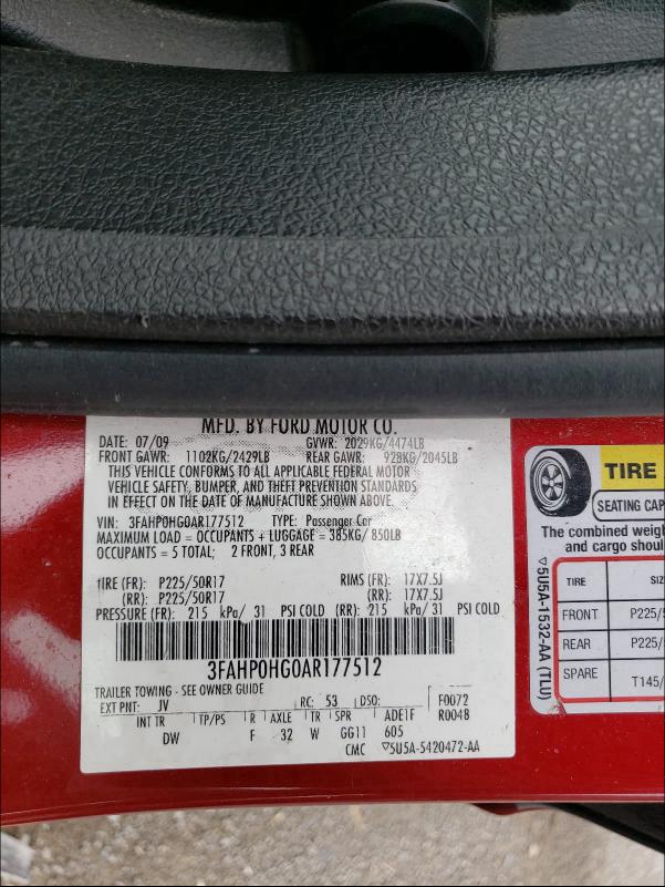 Photo 9 VIN: 3FAHP0HG0AR177512 - FORD FUSION SE 