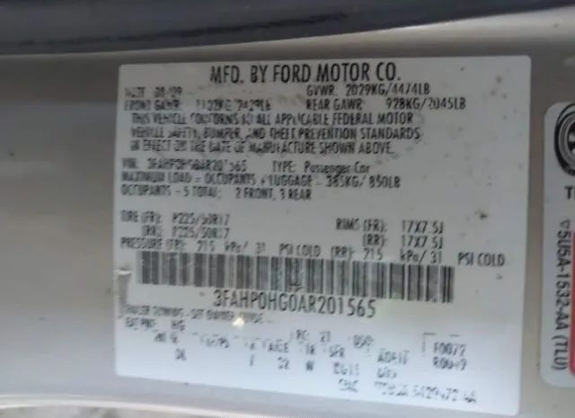 Photo 8 VIN: 3FAHP0HG0AR201565 - FORD FUSION 