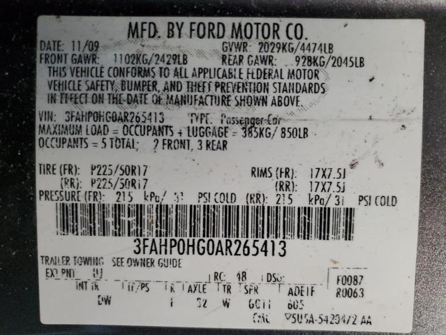 Photo 11 VIN: 3FAHP0HG0AR265413 - FORD FUSION 