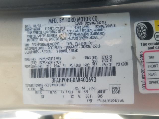 Photo 9 VIN: 3FAHP0HG0AR403693 - FORD FUSION SE 