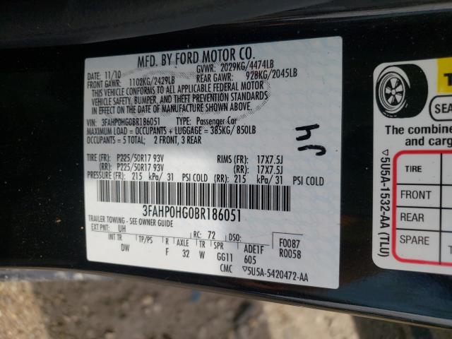 Photo 9 VIN: 3FAHP0HG0BR186051 - FORD FUSION SE 