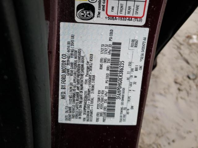 Photo 12 VIN: 3FAHP0HG0CR386235 - FORD FUSION SE 