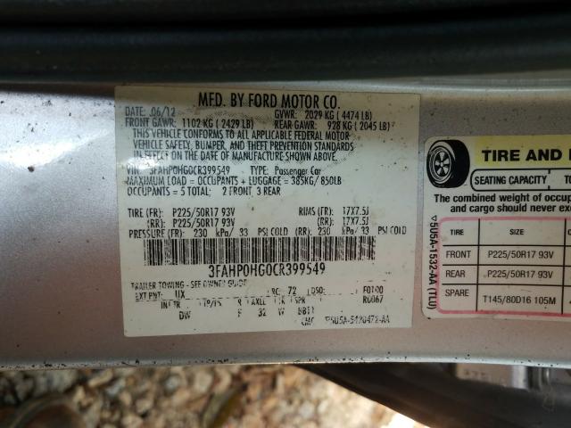 Photo 9 VIN: 3FAHP0HG0CR399549 - FORD FUSION SE 