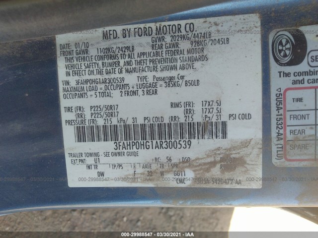 Photo 8 VIN: 3FAHP0HG1AR300539 - FORD FUSION 