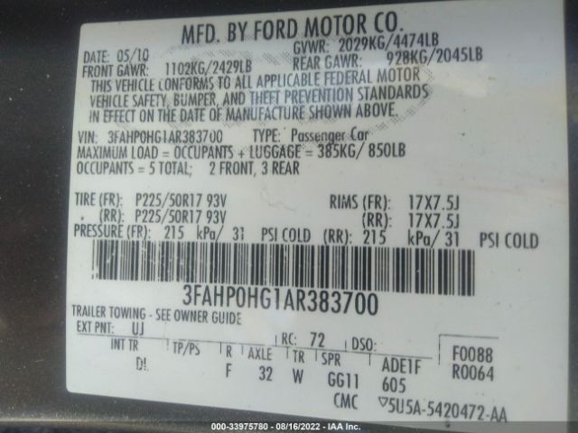 Photo 8 VIN: 3FAHP0HG1AR383700 - FORD FUSION 