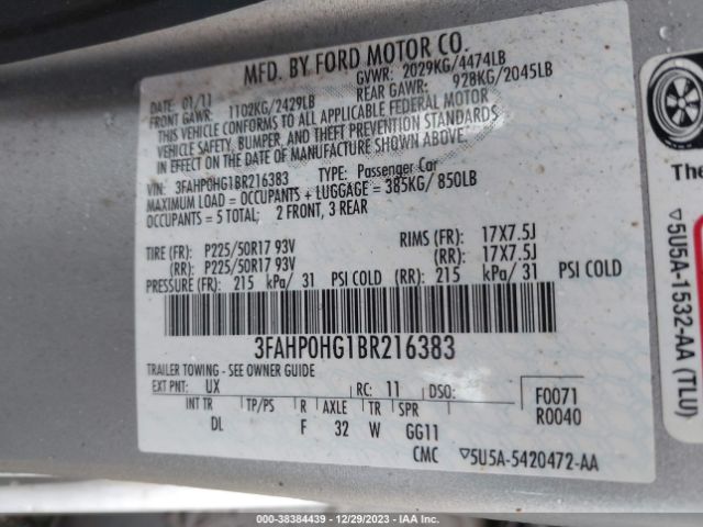 Photo 8 VIN: 3FAHP0HG1BR216383 - FORD FUSION 