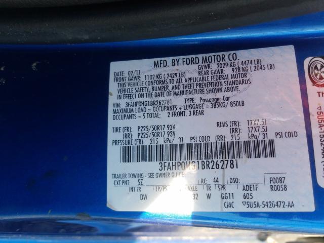 Photo 9 VIN: 3FAHP0HG1BR262781 - FORD FUSION SE 