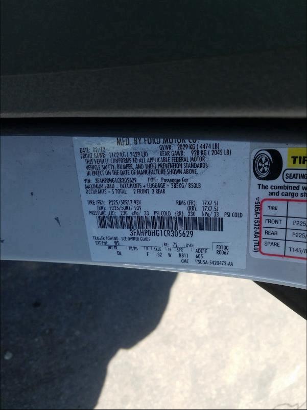 Photo 9 VIN: 3FAHP0HG1CR305629 - FORD FUSION SE 