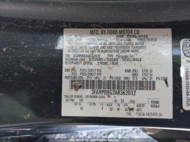 Photo 8 VIN: 3FAHP0HG2AR362032 - FORD FUSION 