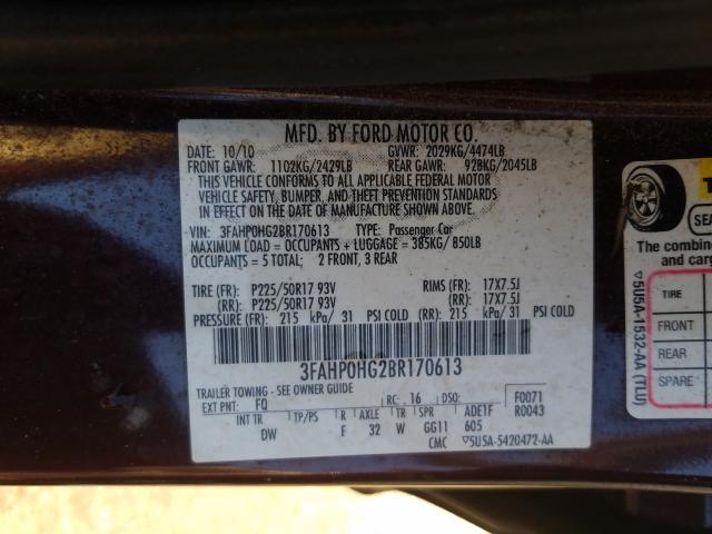 Photo 9 VIN: 3FAHP0HG2BR170613 - FORD FUSION SE 