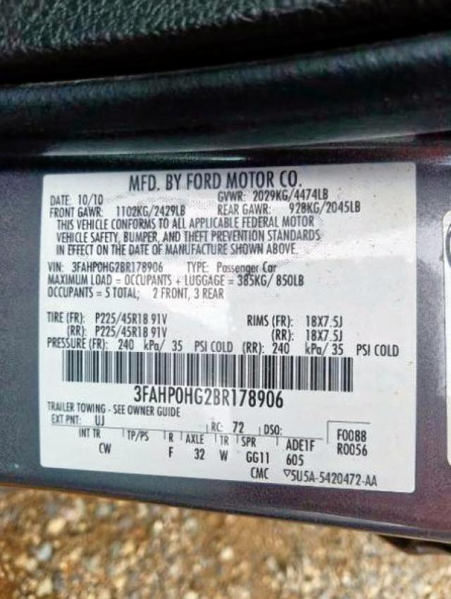 Photo 9 VIN: 3FAHP0HG2BR178906 - FORD FUSION SE 