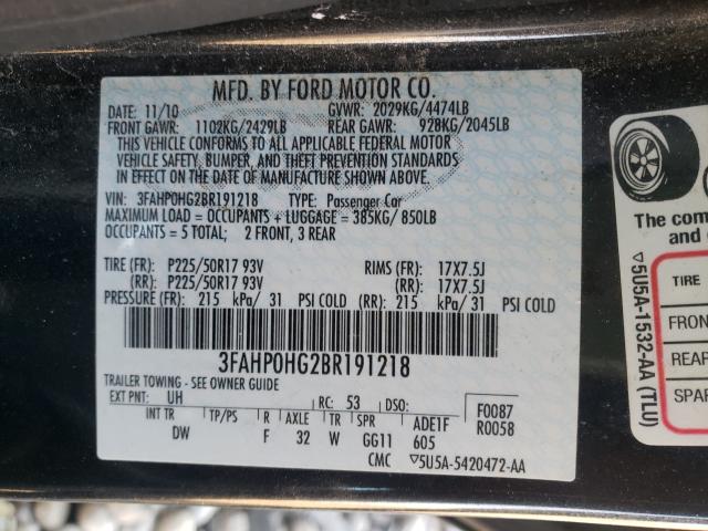 Photo 9 VIN: 3FAHP0HG2BR191218 - FORD FUSION SE 