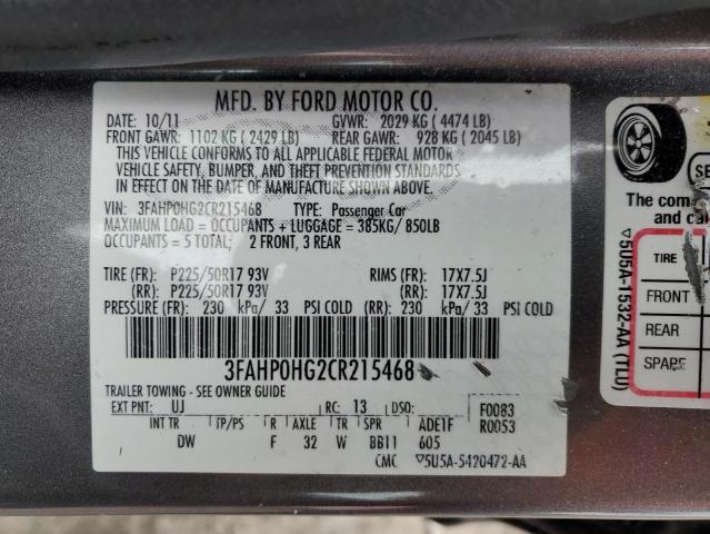 Photo 11 VIN: 3FAHP0HG2CR215468 - FORD FUSION SE 