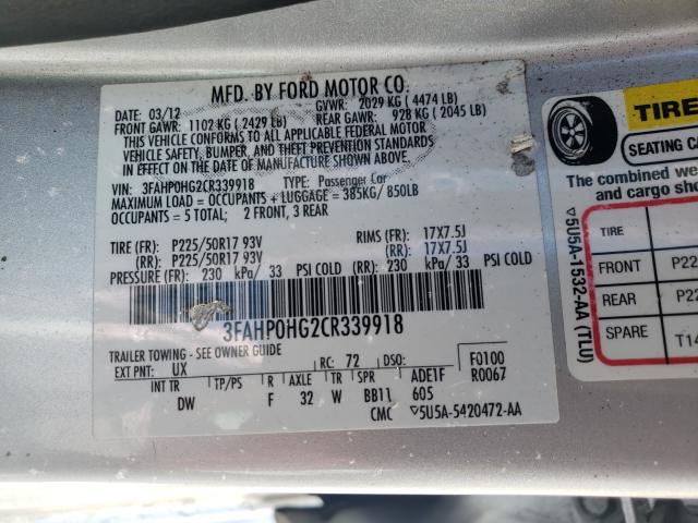 Photo 9 VIN: 3FAHP0HG2CR339918 - FORD FUSION SE 