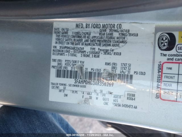 Photo 8 VIN: 3FAHP0HG3AR356269 - FORD FUSION 