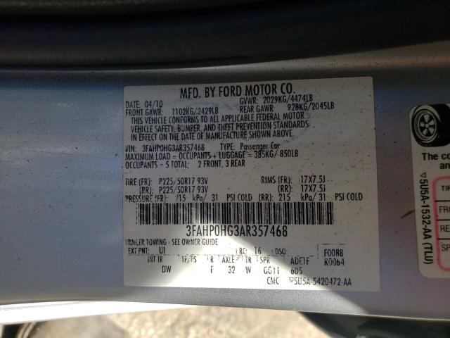 Photo 9 VIN: 3FAHP0HG3AR357468 - FORD FUSION SE 