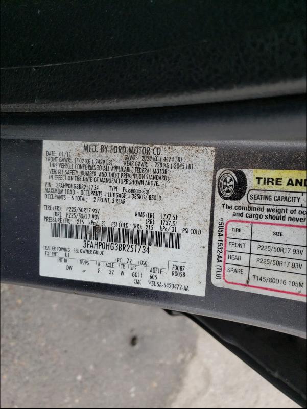 Photo 9 VIN: 3FAHP0HG3BR251734 - FORD FUSION SE 