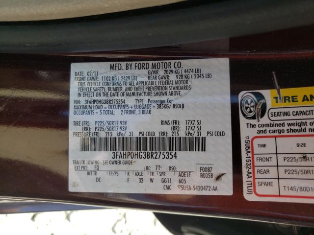 Photo 9 VIN: 3FAHP0HG3BR275354 - FORD FUSION SE 