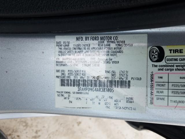 Photo 9 VIN: 3FAHP0HG4AR383805 - FORD FUSION SE 