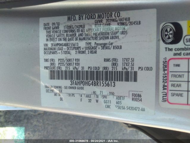 Photo 8 VIN: 3FAHP0HG4BR155613 - FORD FUSION 