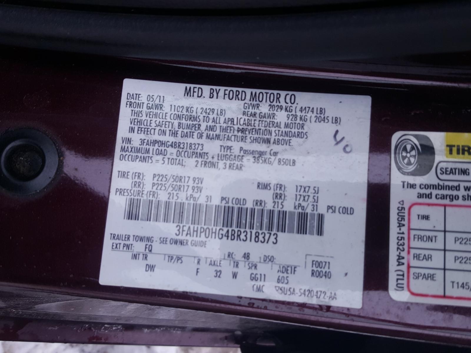 Photo 9 VIN: 3FAHP0HG4BR318373 - FORD FUSION SE 