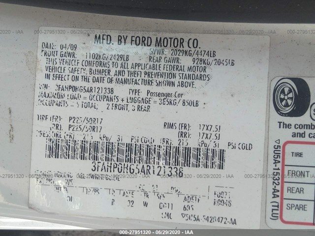 Photo 8 VIN: 3FAHP0HG5AR121338 - FORD FUSION 