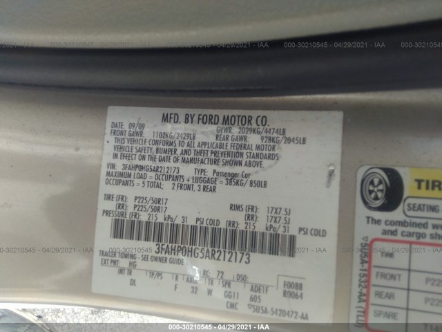 Photo 8 VIN: 3FAHP0HG5AR212173 - FORD FUSION 