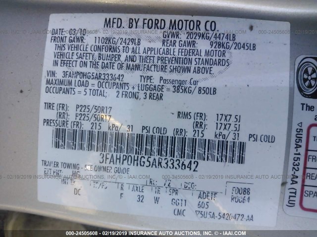 Photo 8 VIN: 3FAHP0HG5AR333642 - FORD FUSION 