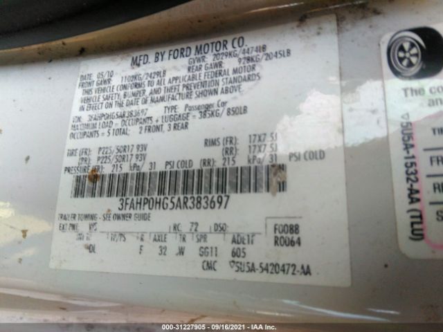 Photo 8 VIN: 3FAHP0HG5AR383697 - FORD FUSION 