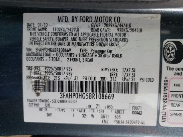 Photo 9 VIN: 3FAHP0HG5BR108669 - FORD FUSION SE 