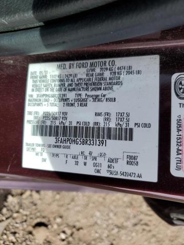 Photo 9 VIN: 3FAHP0HG5BR331391 - FORD FUSION SE 