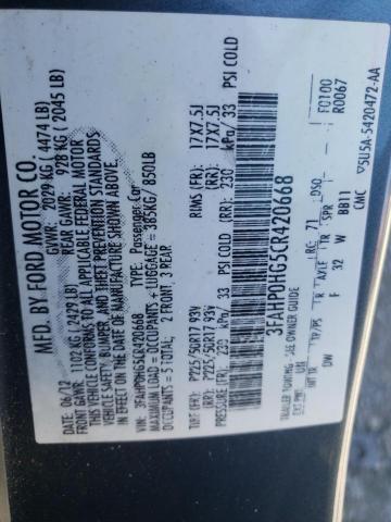 Photo 11 VIN: 3FAHP0HG5CR420668 - FORD FUSION 