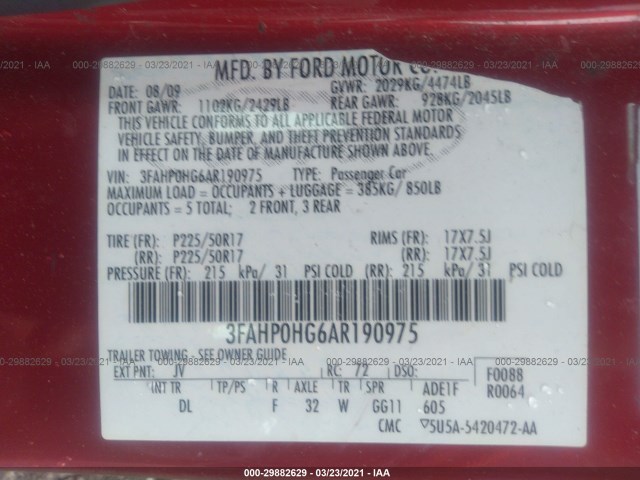 Photo 8 VIN: 3FAHP0HG6AR190975 - FORD FUSION 