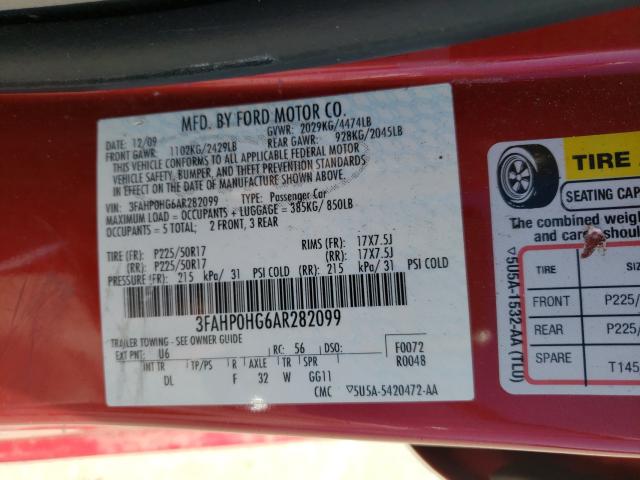 Photo 9 VIN: 3FAHP0HG6AR282099 - FORD FUSION SE 