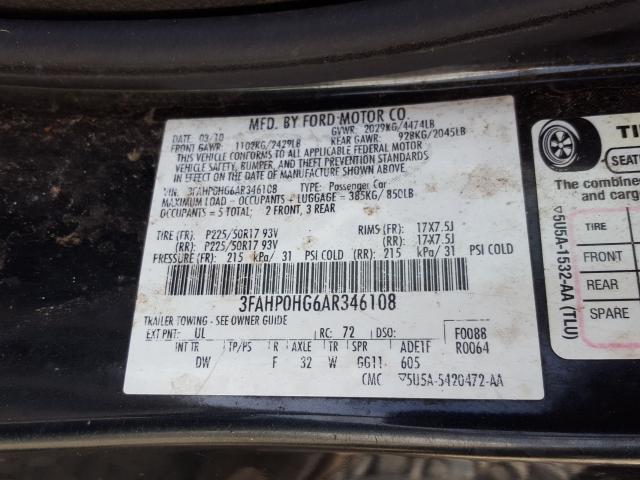 Photo 9 VIN: 3FAHP0HG6AR346108 - FORD FUSION SE 