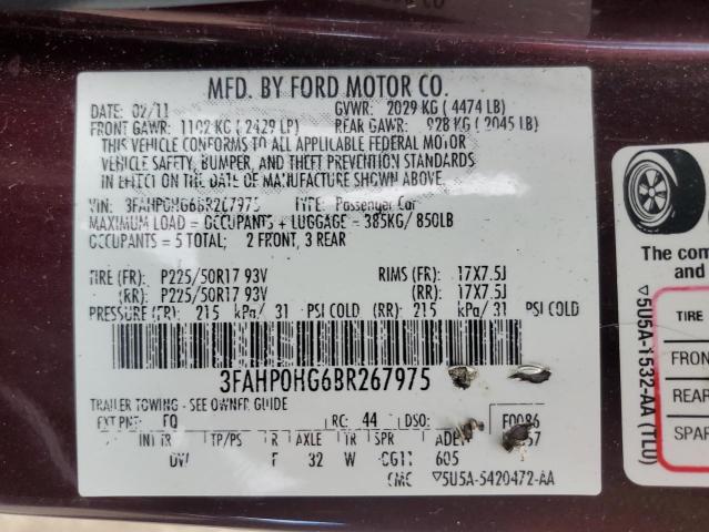 Photo 9 VIN: 3FAHP0HG6BR267975 - FORD FUSION SE 