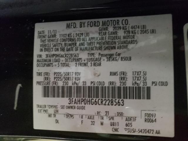 Photo 9 VIN: 3FAHP0HG6CR228563 - FORD FUSION SE 