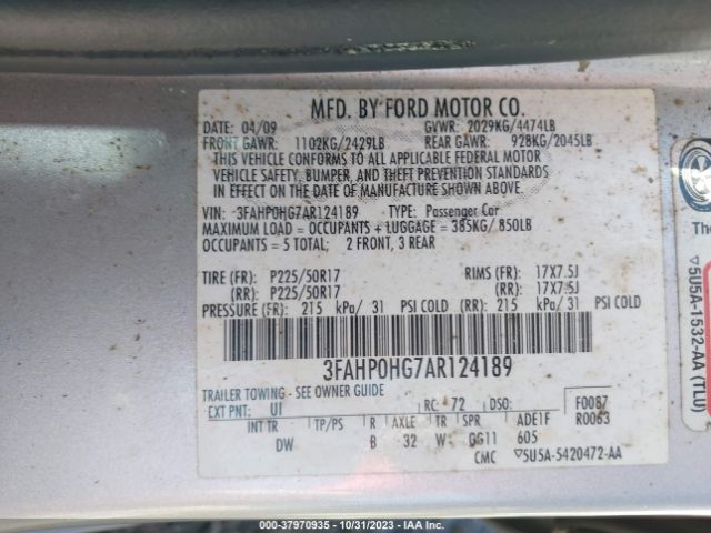 Photo 8 VIN: 3FAHP0HG7AR124189 - FORD FUSION 